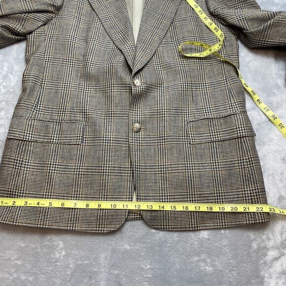 Allyn Saint George 100% Silk Blazer Jacket Mens 42R Tan Black Houndstooth Plaid - Picture 13 of 15